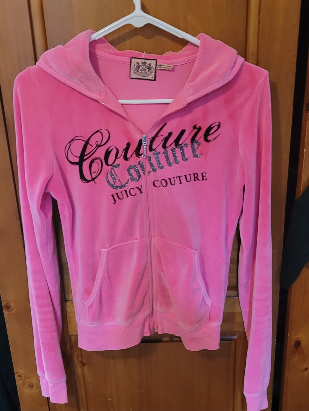 Juicy Couture Pink Velour Zip Hoodie with Couture Script